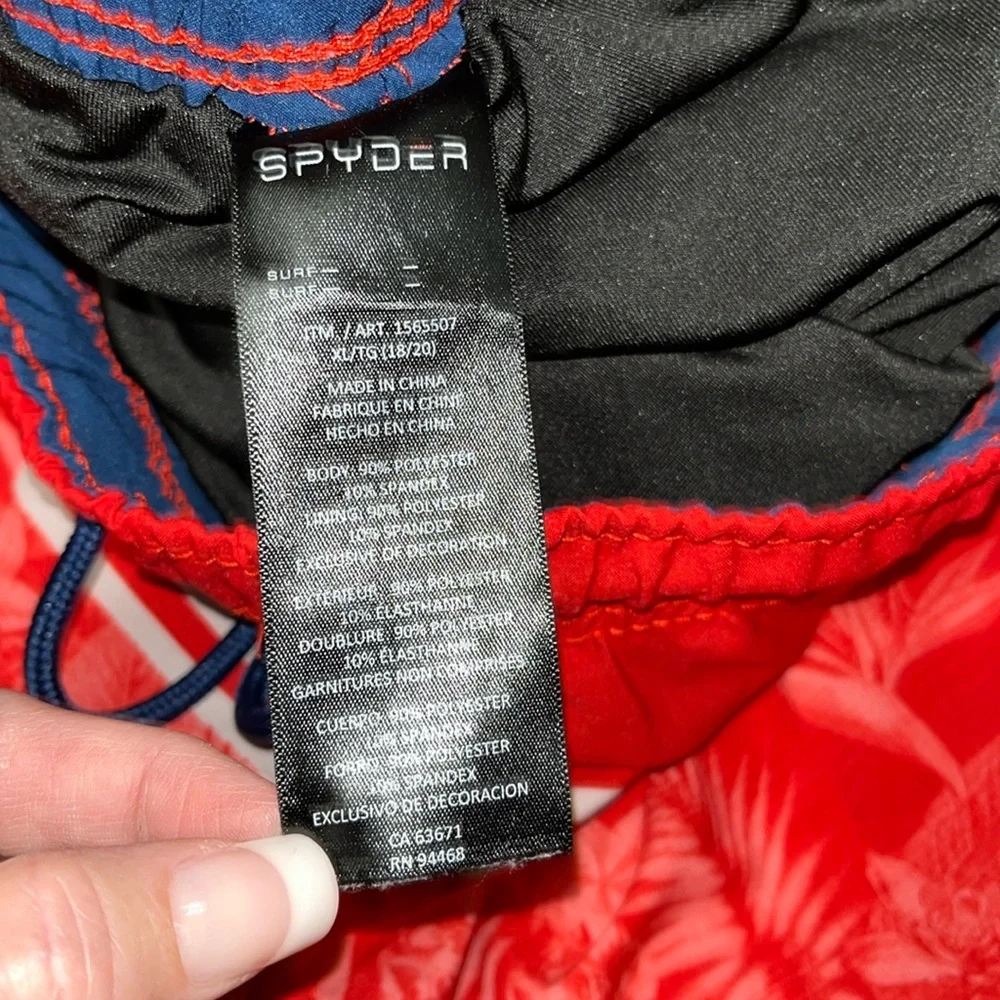 Spyder Swim Trunks Red Blue Floral Striped Swimwear Size XL